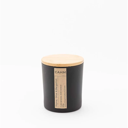 Thyme, Olive and Bergamont 220g Luxury Candle in a Black Jar