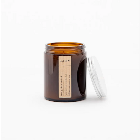 Peony, Rose and Oud 150g candle in a Amber Jar