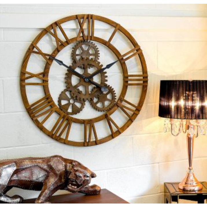 Large Round Wooden Cog Wall Clock