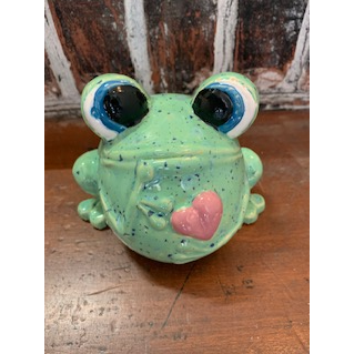 Googly Eyed Frog- Ceramic Googly Eyed Frog With White Daisy Figurine