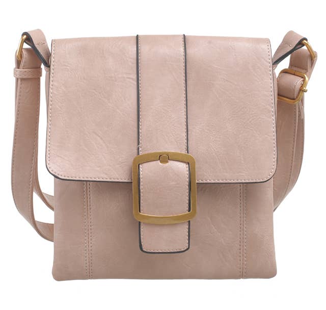 Classic Flap Over Buckle Crossbody Bag - Pink