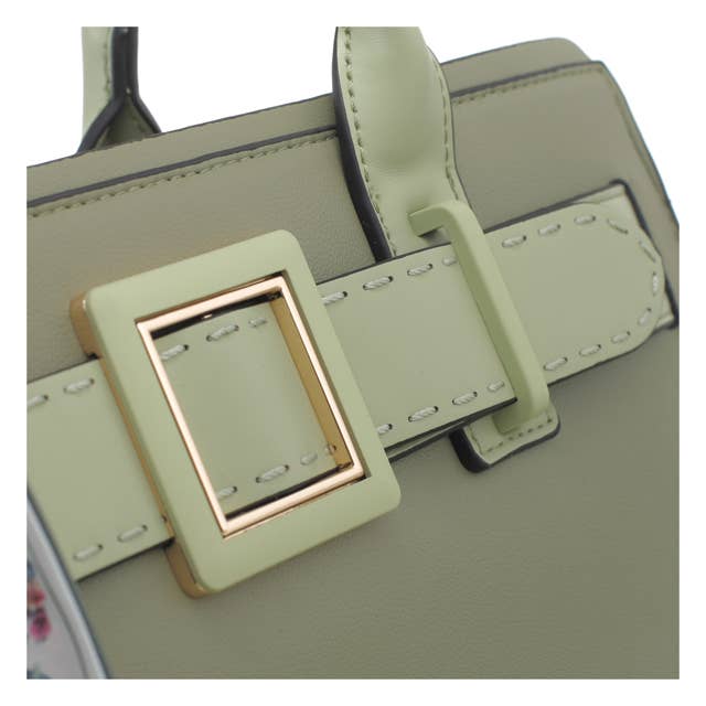 Sculpted Belted Tote Handbag - Green
