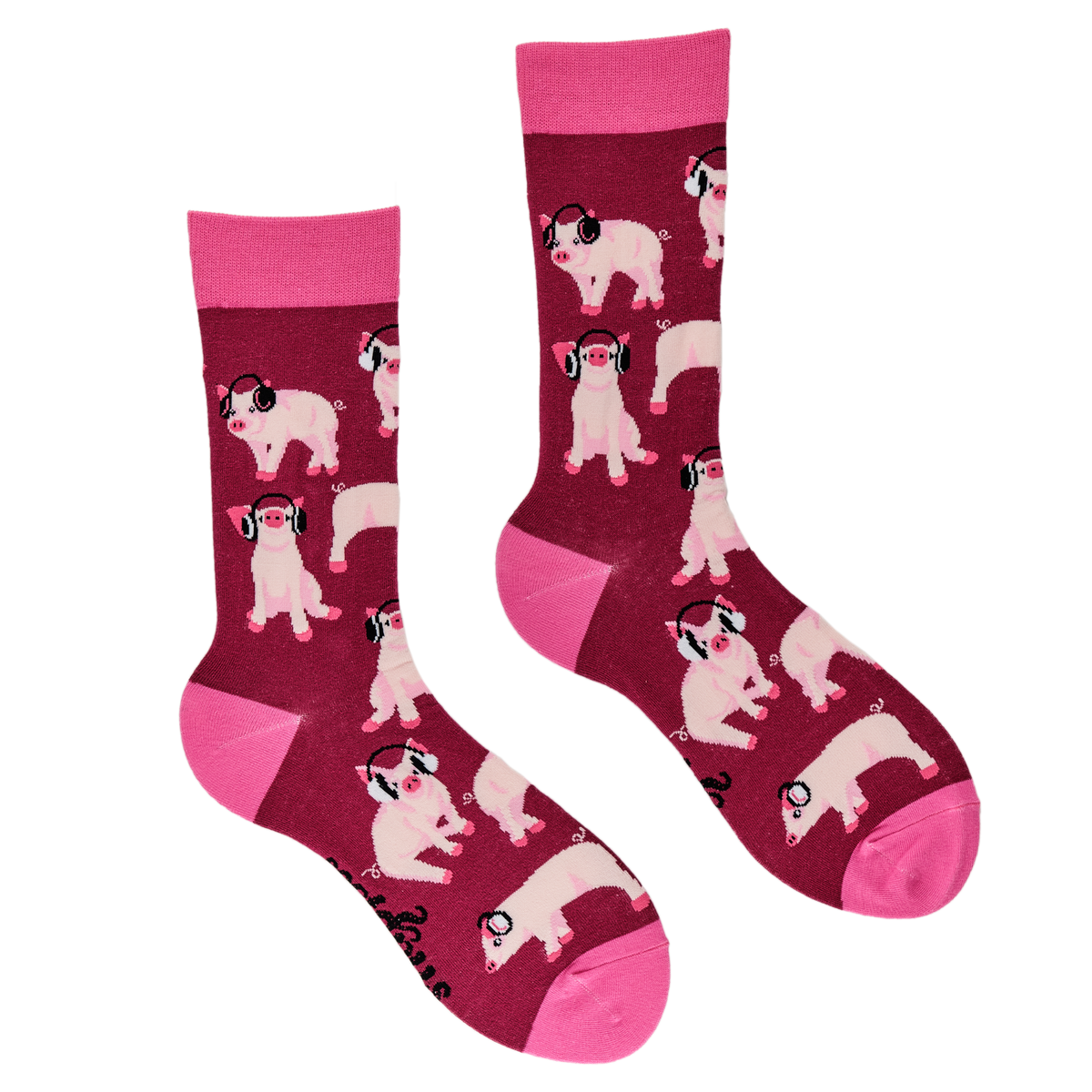 Socktopus Ladies - Pig Socks - Pigs in Headphones - Pink