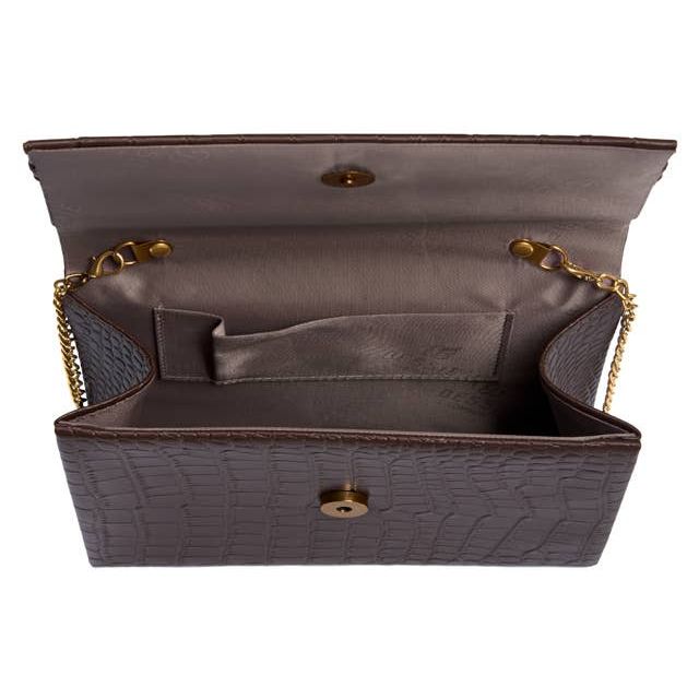 Croc Print Panel Crossbody Bag - Wine