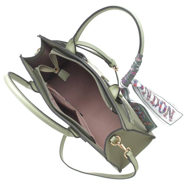 Sculpted Belted Tote Handbag - Green