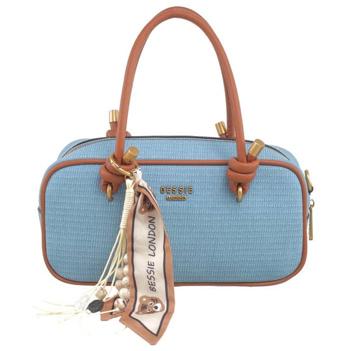 East West Tote Bag With Scarf and Charm - Blue