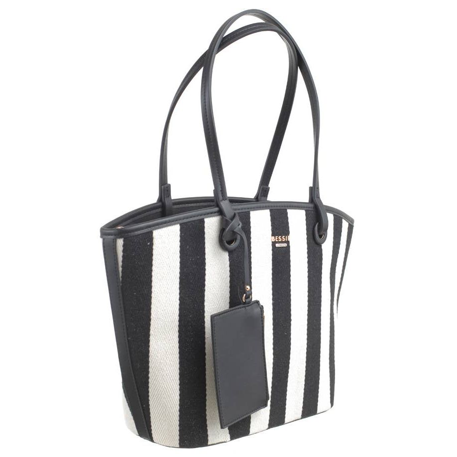 Black and White Striped Canvas Shopper