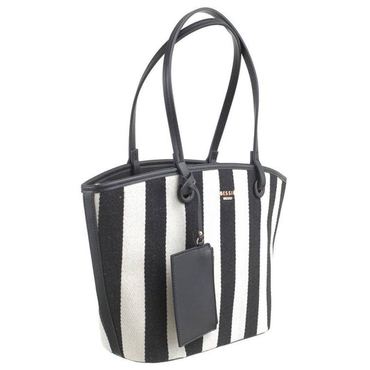 Black and White Striped Canvas Shopper