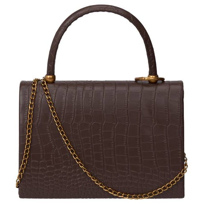 Croc Print Panel Crossbody Bag - Wine
