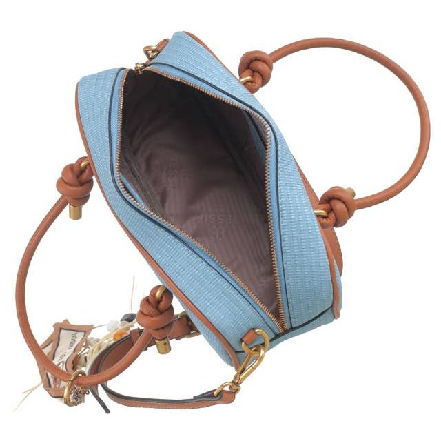 East West Tote Bag With Scarf and Charm - Blue