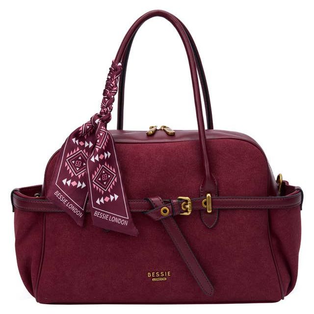 Suede Look Knot Bag With Scarf - Burgundy