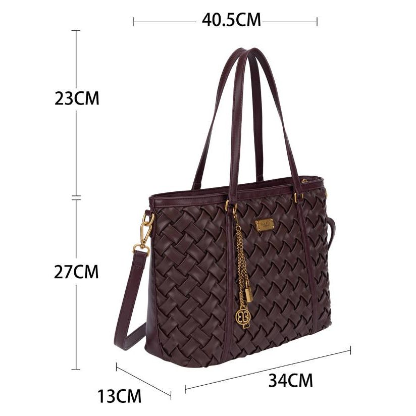 Weave Shoulder Bag with Charm - Black