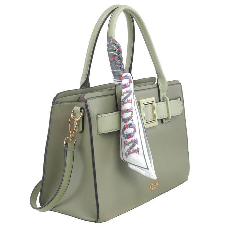 Sculpted Belted Tote Handbag - Green