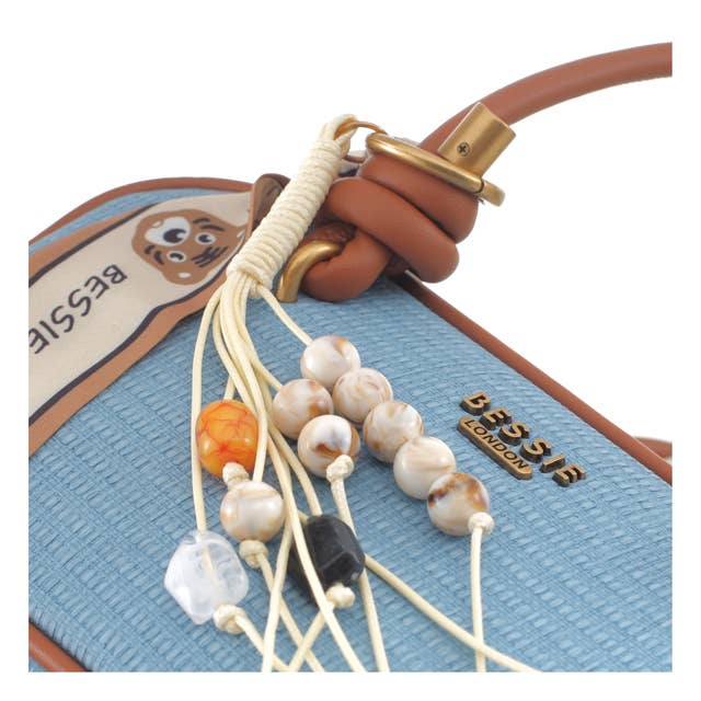 East West Tote Bag With Scarf and Charm - Blue