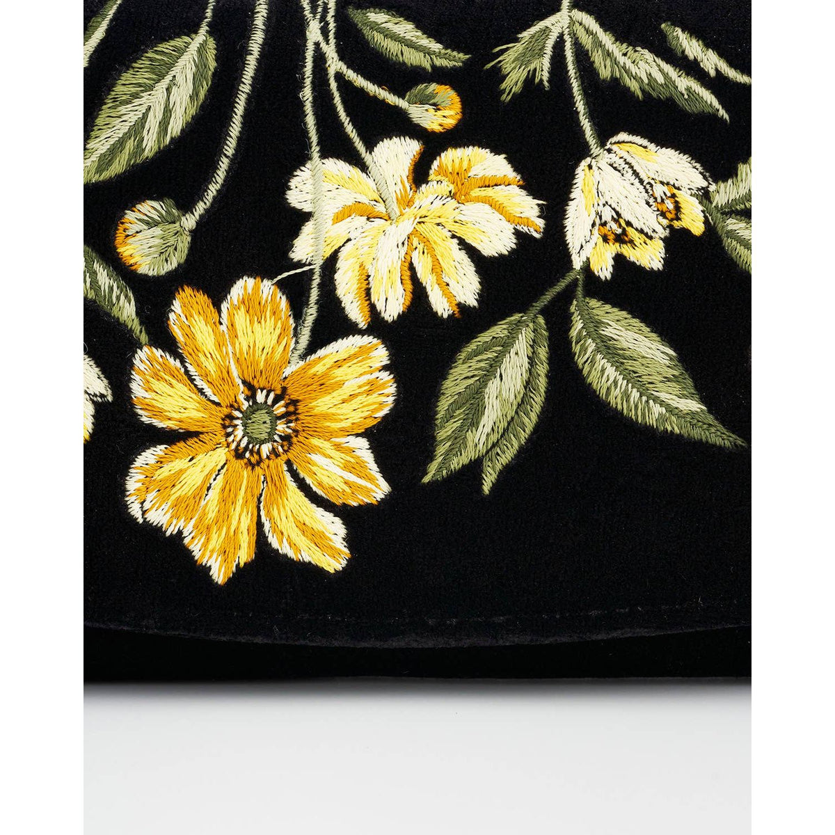 Botanical Black Velvet Embroidered Purse