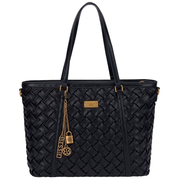 Weave Shoulder Bag with Charm - Black
