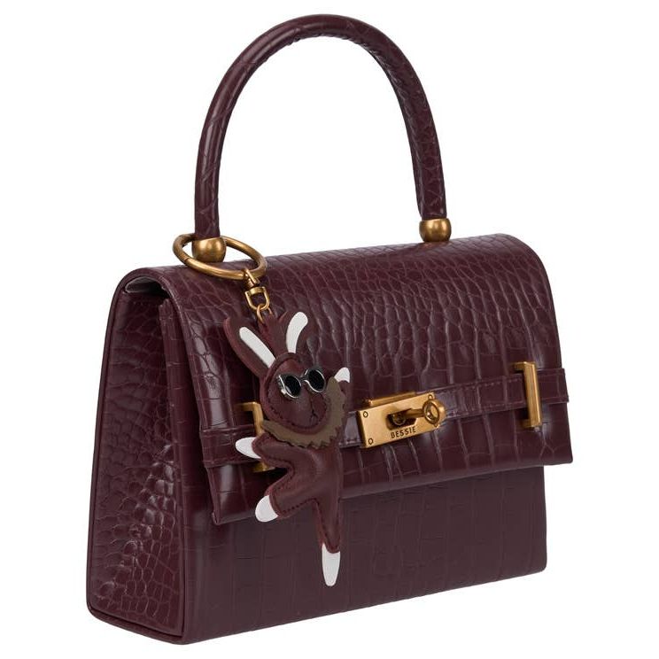 Croc Print Panel Crossbody Bag - Wine
