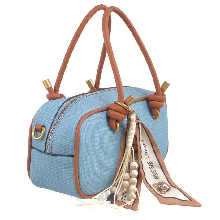 East West Tote Bag With Scarf and Charm - Blue