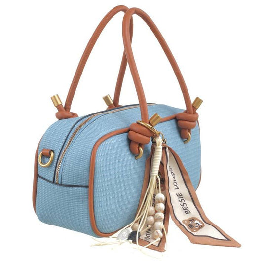 East West Tote Bag With Scarf and Charm - Blue