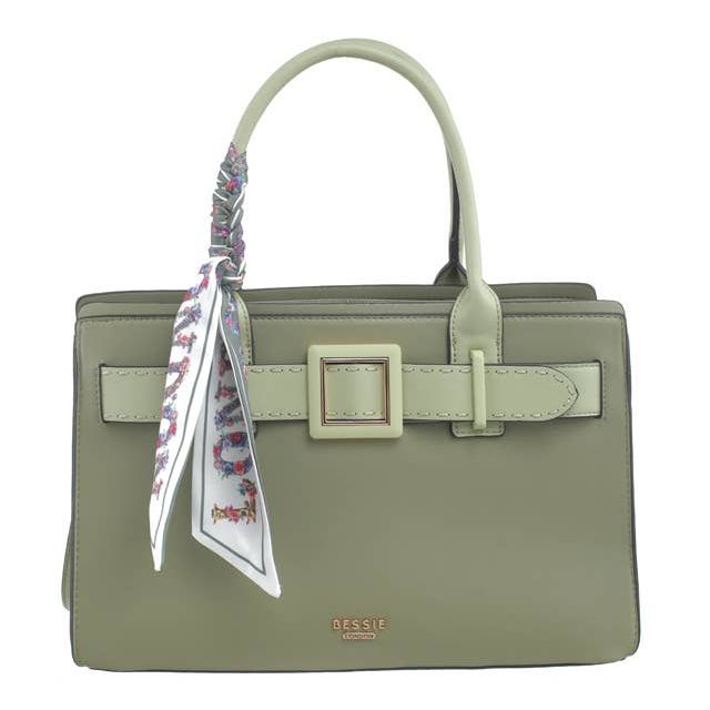 Sculpted Belted Tote Handbag - Green