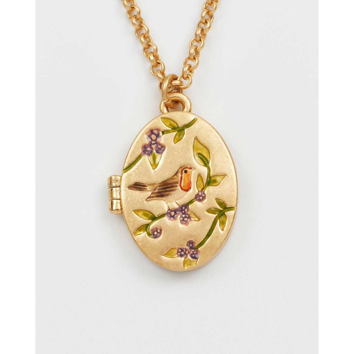 Robin & Blackberry Gold Oval Locket Necklace