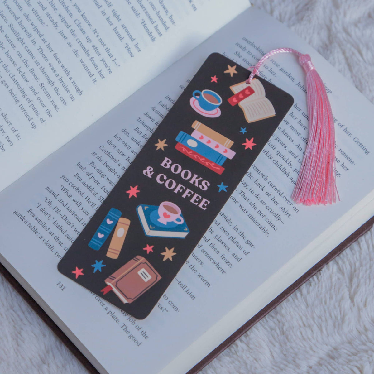 Books and Coffe with Tassel Bookmark