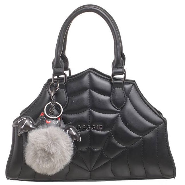 Halloween Quilted Spiderweb Pattern Tote Bag - Black