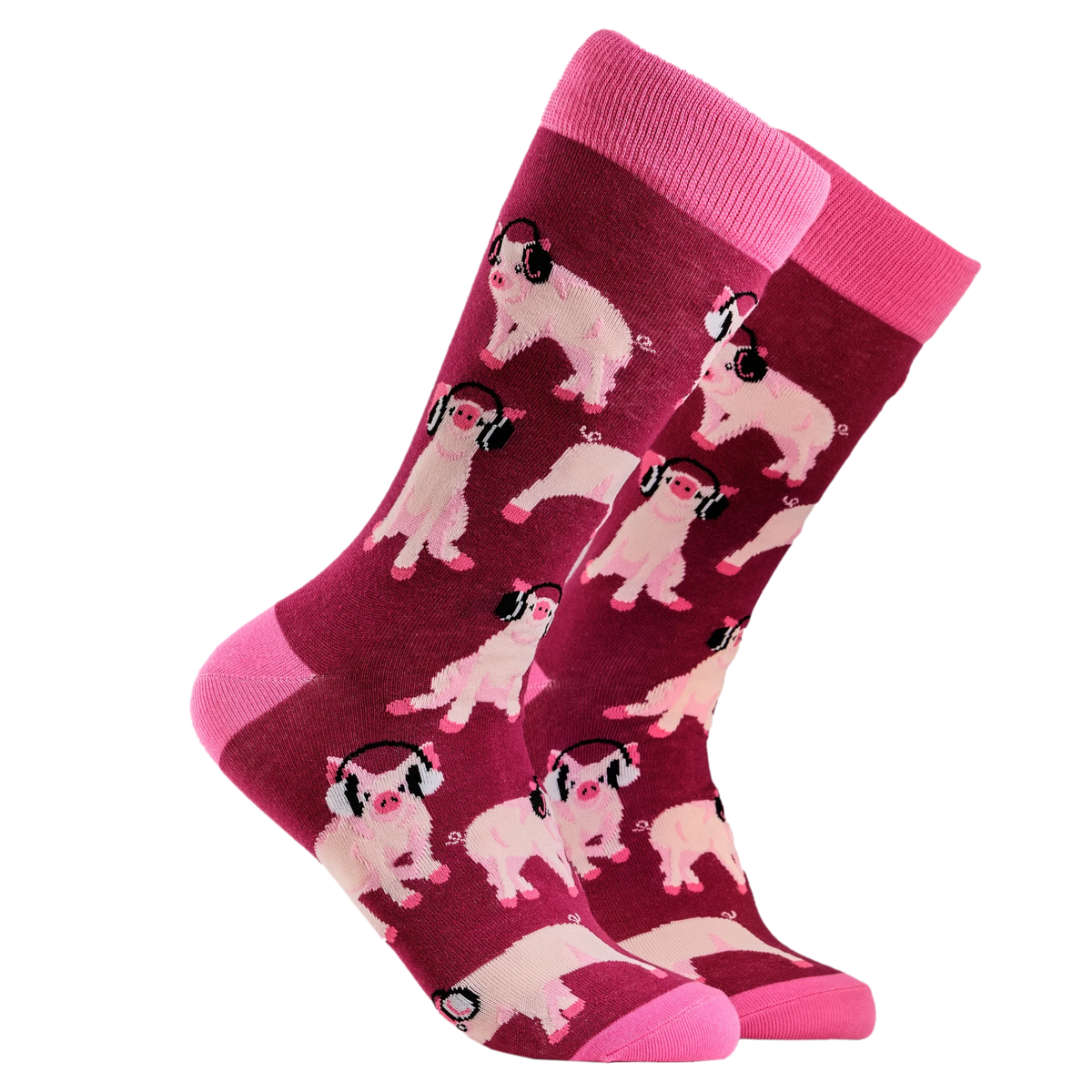 Socktopus Ladies - Pig Socks - Pigs in Headphones - Pink