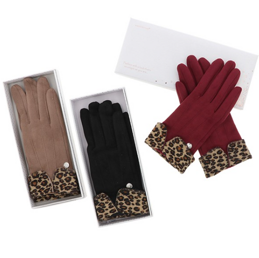 Leopard Print Cuffed Ladies Gloves