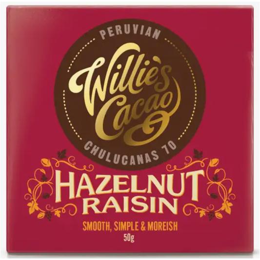 Willie's Cacao Hazelnut and Raisin Chocolate Bar 50g