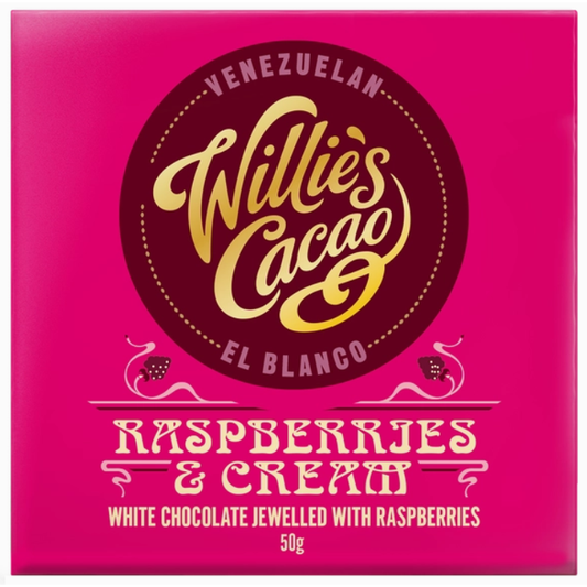 Willie's Cacao Raspberries and Cream Chocolate Bar 50g