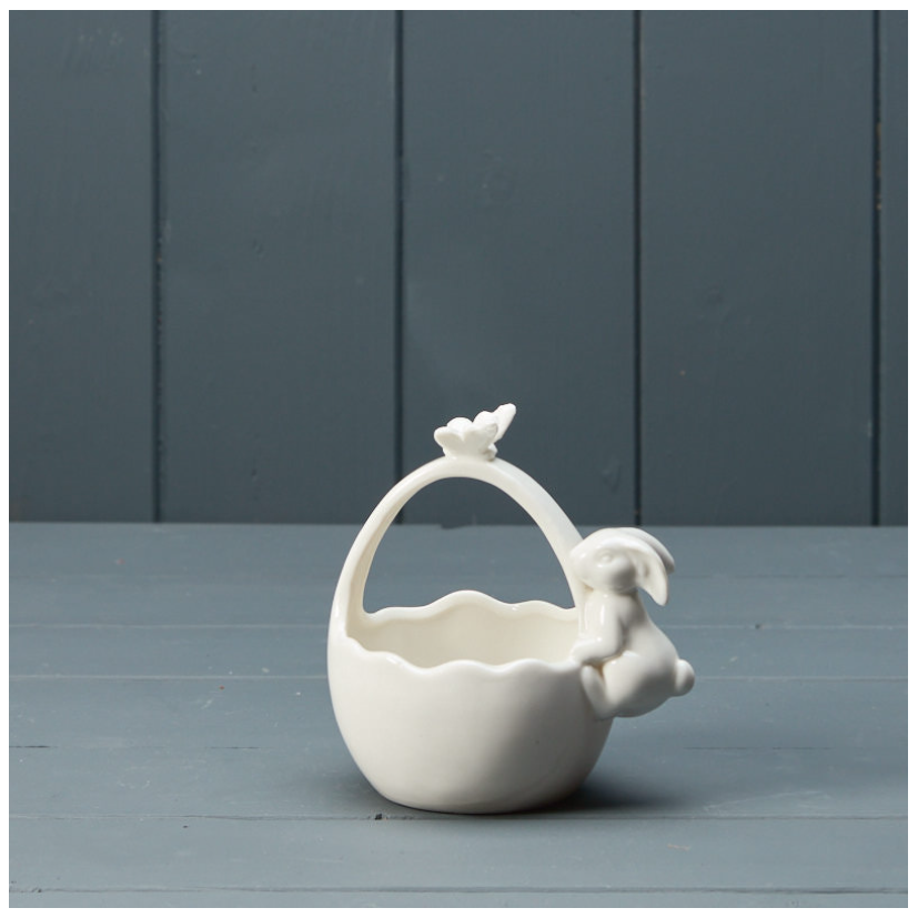 Ceramic White Posey and Rabbit