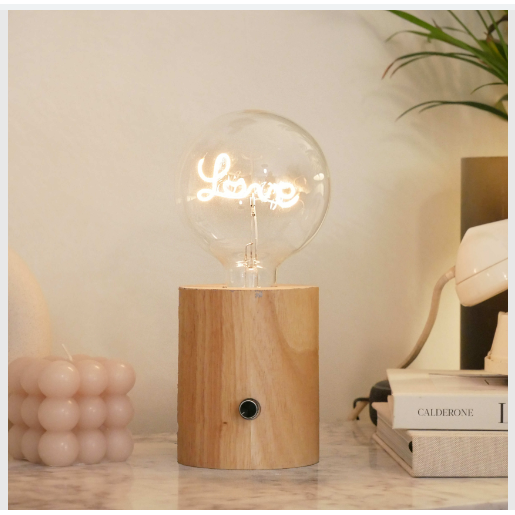 RC1 Natural Wood Wireless Lamp Base for Screw Down Bulb