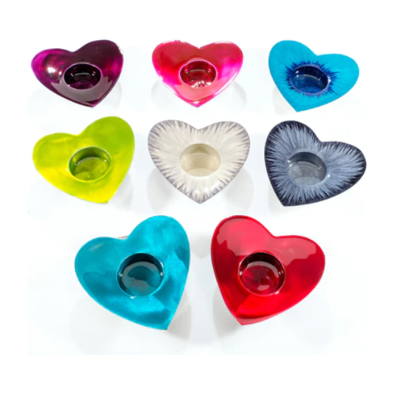 Tilnar Art Aluminium Collection - Heart Tealight Holder Brushed Green