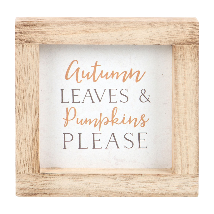 Autumn Leaves and Pumpkins Please Wooden Frame Sign