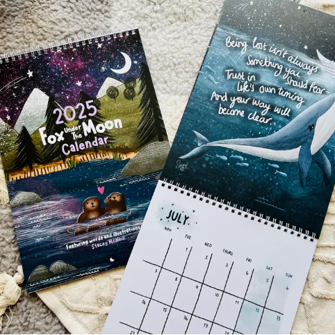 Fox Under The Moon - 2025 Wall Calendar Traditional Box Style