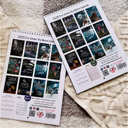 Fox Under The Moon - 2025 Wall Calendar Traditional Box Style