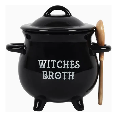 Witches Broth Cauldron Soup Bowl With Broom Spoon
