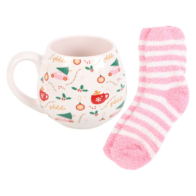 Sugar Plum Christmas Print Mug and Sock Set