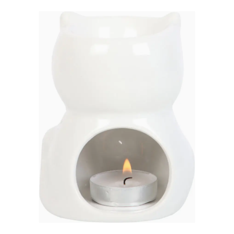 Ceramic Shiny White Cat Oil and Waxmelt Burner