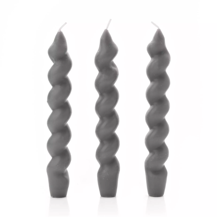 Hestia Twisted Tapered Candles - Charcoal Pack of 3