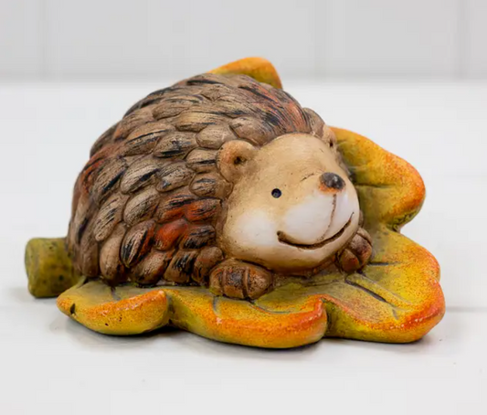 Ceramic Hedgehog On Leaf