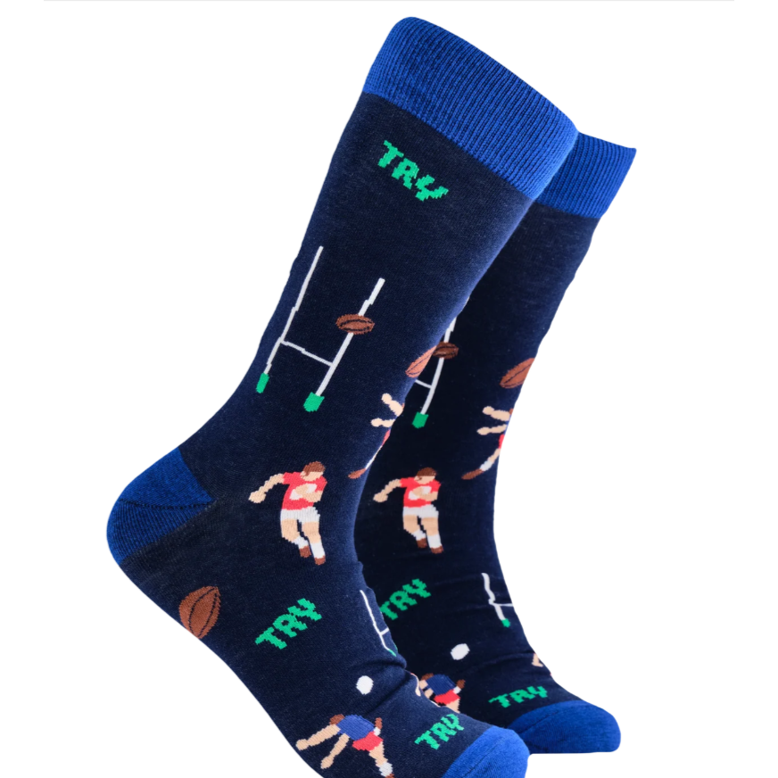 Socktopus Mens Rugby Socks - Good Try - Navy #