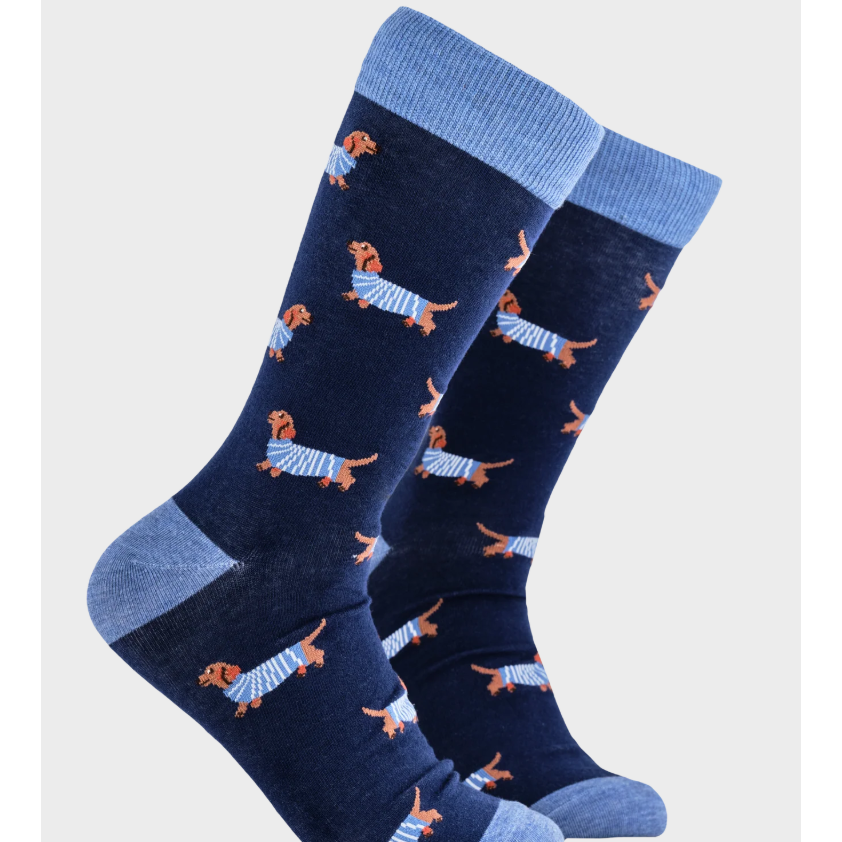 Socktopus Mens Sausage Dog Socks - Hot Dippity Dog - Navy #