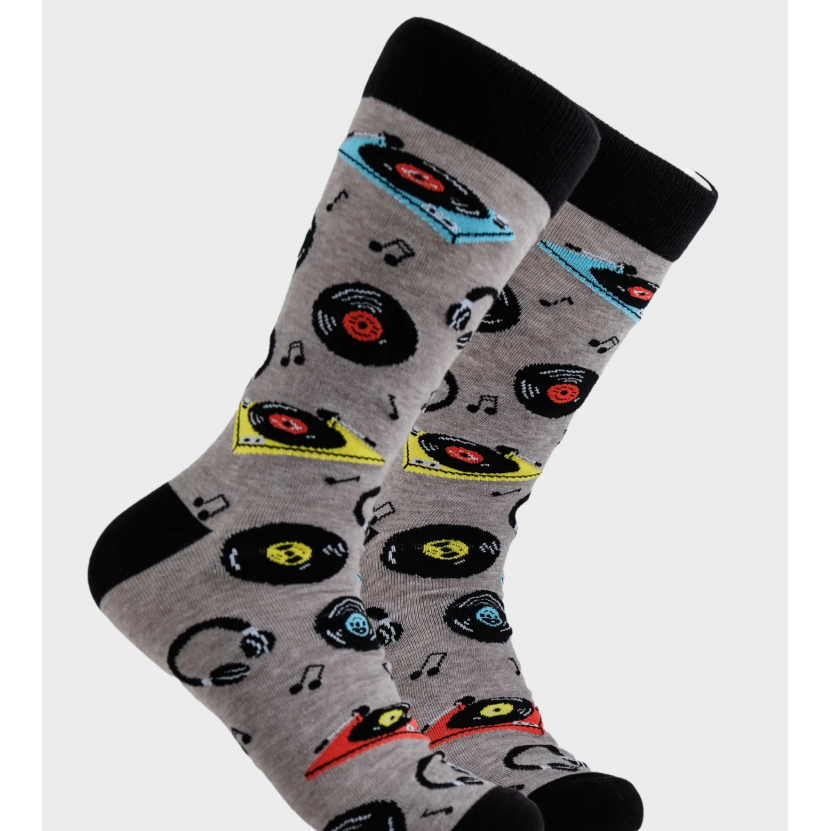 Socktopus Mens Vinyl Socks - Vinyl Lifer - Grey #