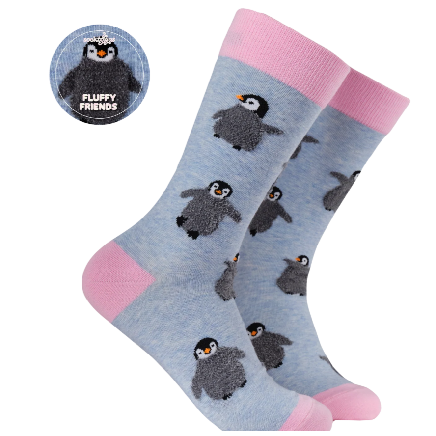 Socktopus Ladies Fluffy Friends - Penguins - Blue Marble