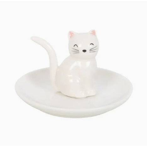 Sitting white Cat Trinket Dish