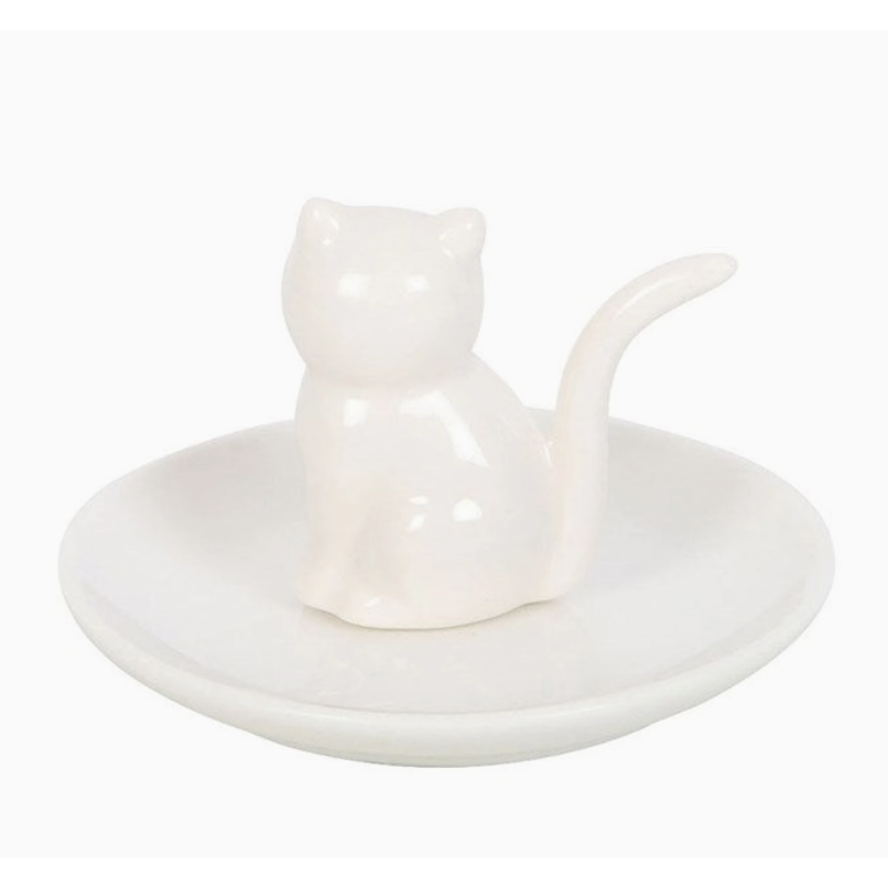 Sitting white Cat Trinket Dish
