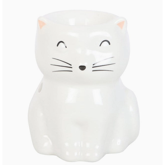 White Happy Cat Ceramic Oil and Waxmelt Burner