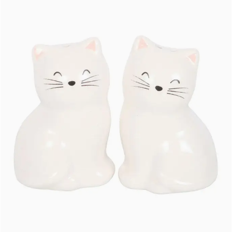 White Cat Shaped Ceramic Salt and Pepper Shakers